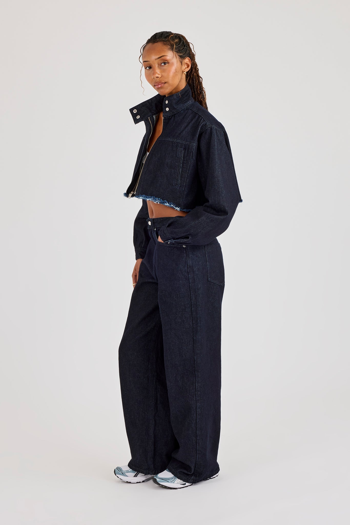 Super Crop Funnel Neck Denim Jacket & Jean - Indigo