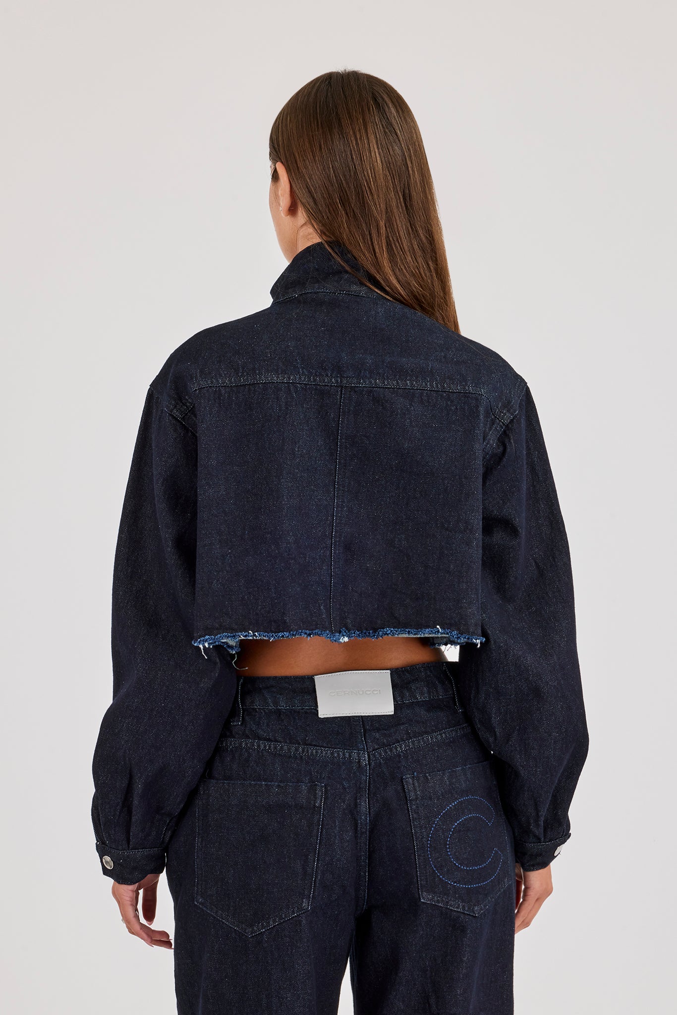 Super Crop Funnel Neck Denim Jacket - Indigo