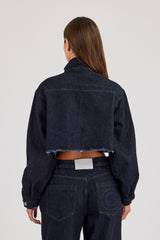 Super Crop Funnel Neck Denim Jacket - Indigo