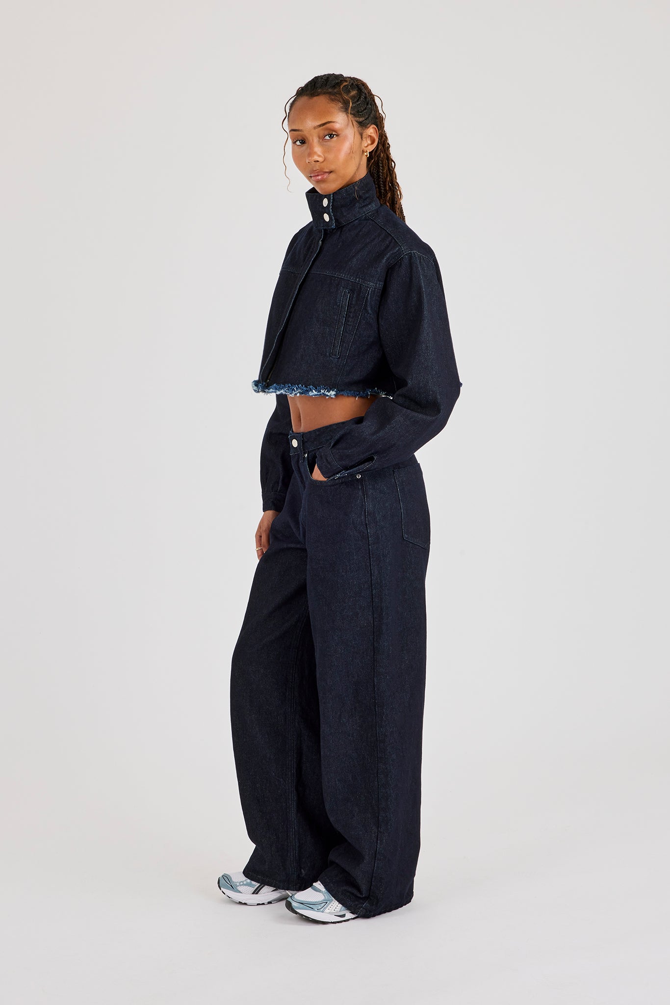 Super Crop Funnel Neck Denim Jacket & Jean - Indigo