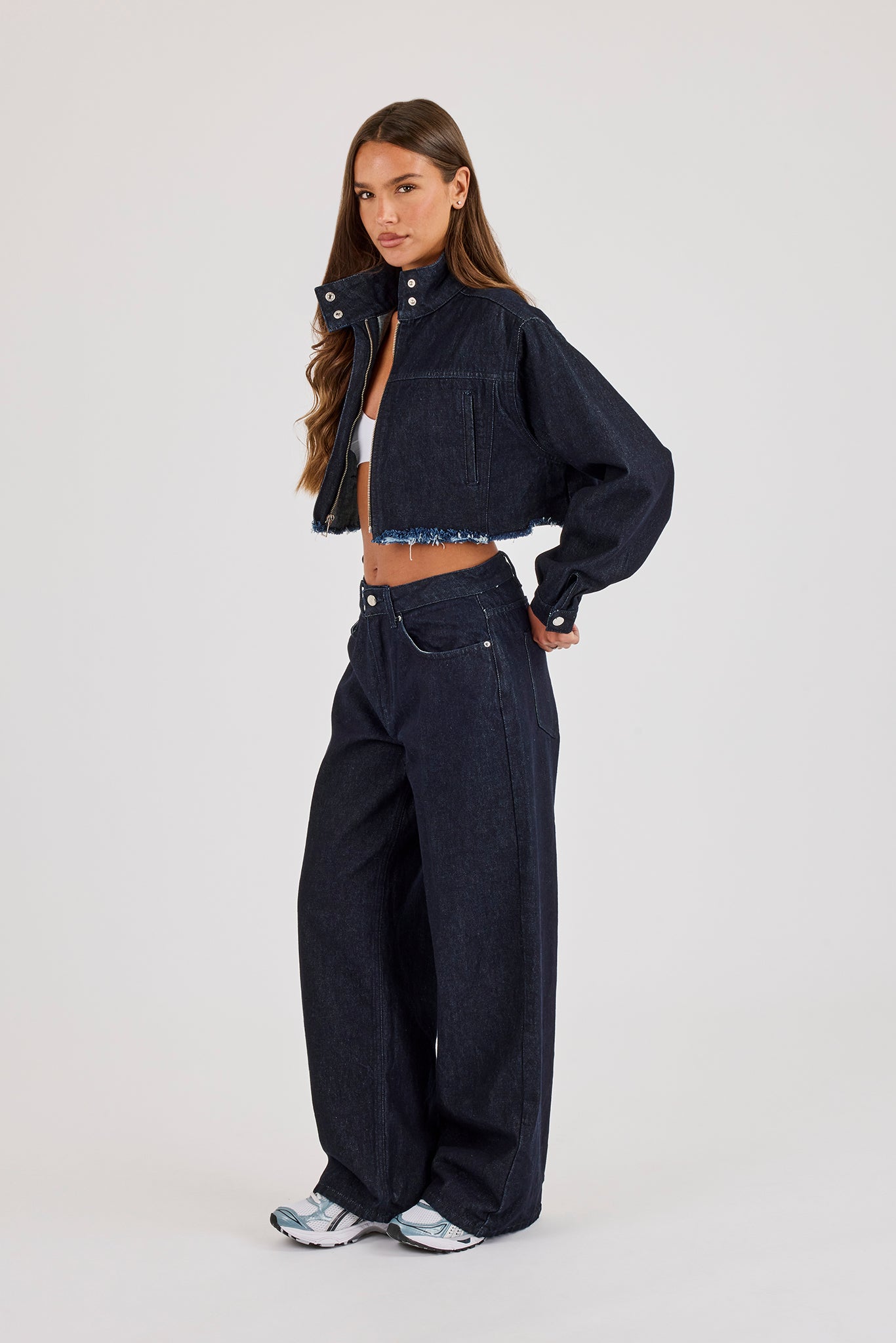 Super Crop Funnel Neck Denim Jacket & Jean - Indigo