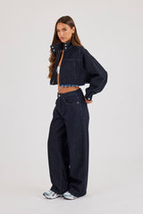 Super Crop Funnel Neck Denim Jacket & Jean - Indigo