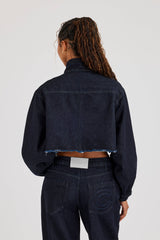 Super Crop Funnel Neck Denim Jacket - Indigo
