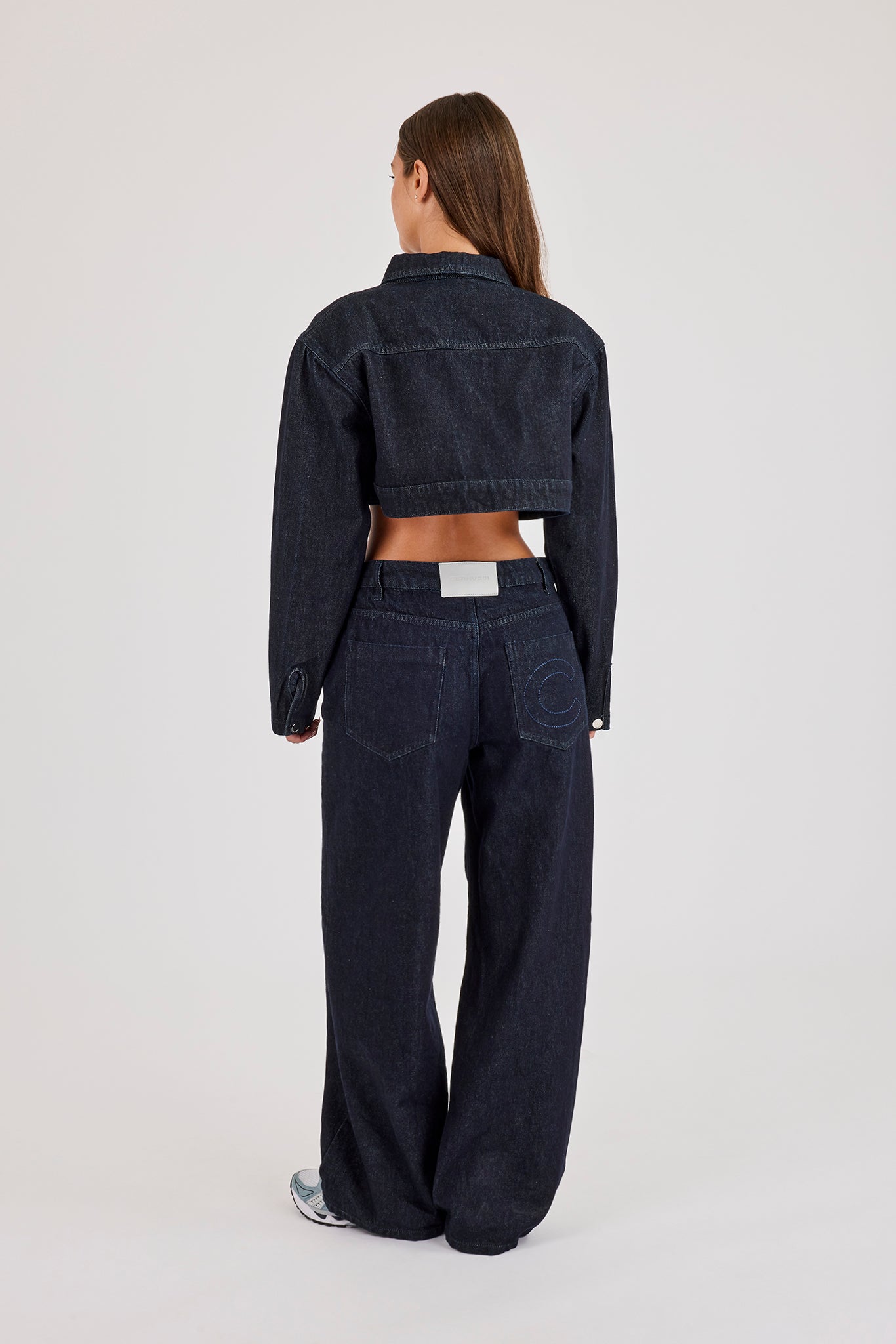 Super Crop Shoulder Pad Denim Jacket & Jean - Indigo