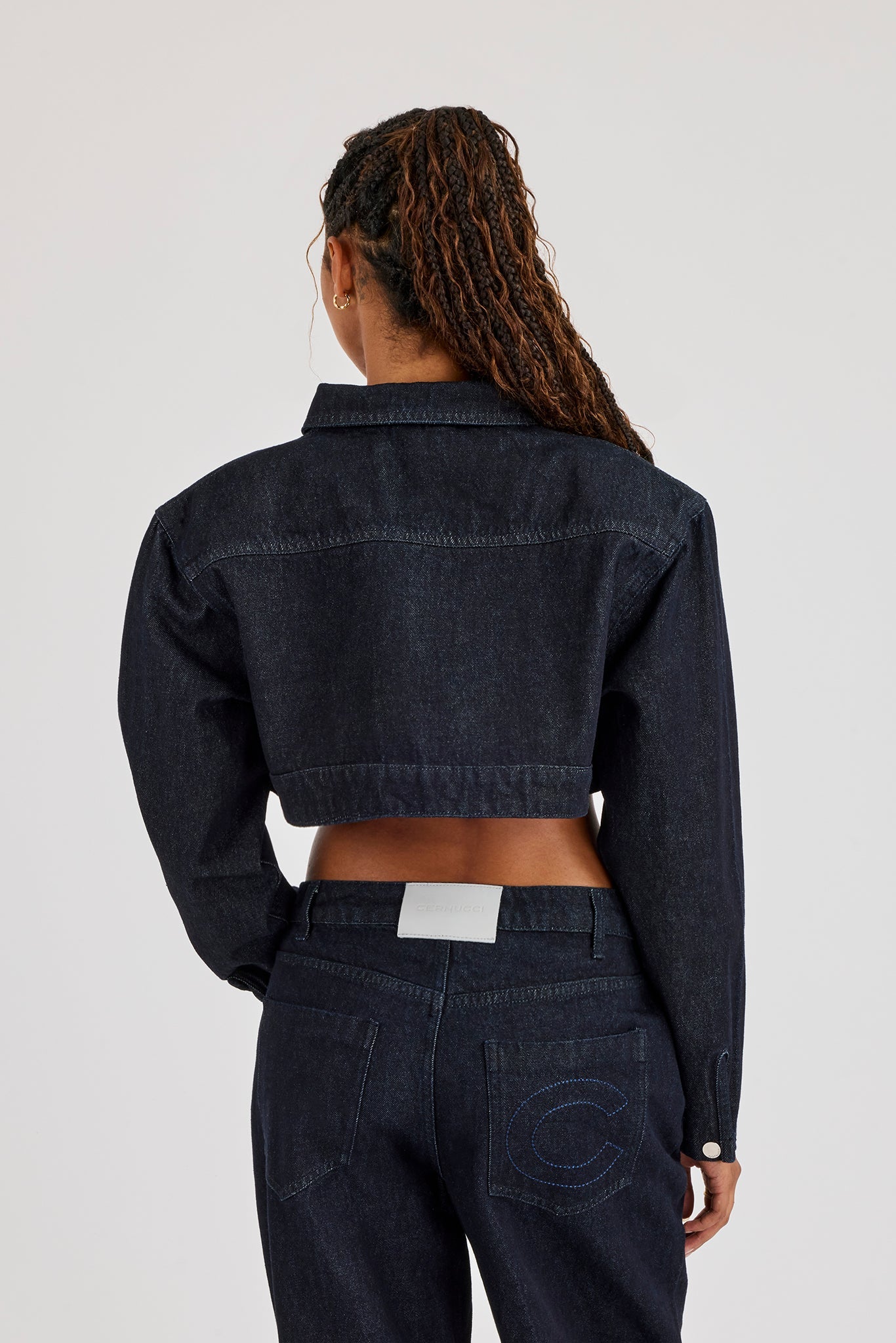 Super Crop Shoulder Pad Denim Jacket - Indigo