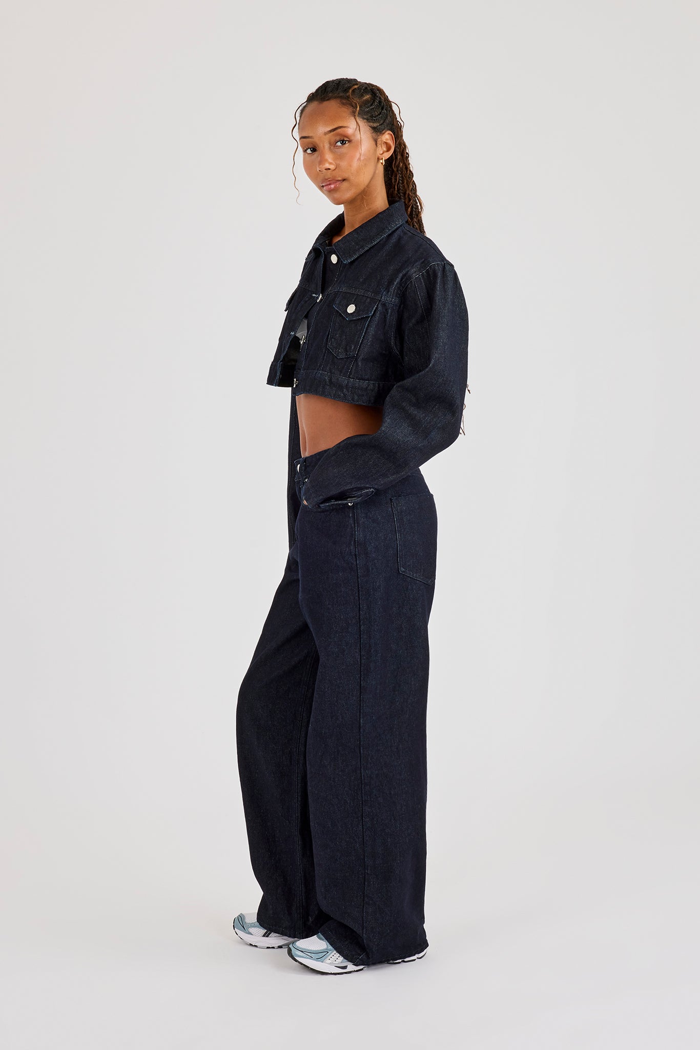 Super Crop Shoulder Pad Denim Jacket & Jean - Indigo