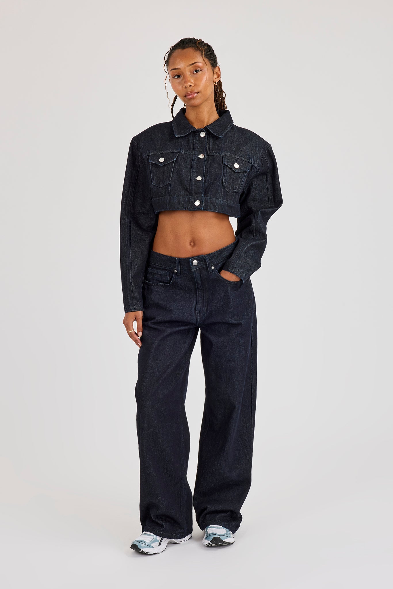 Super Crop Shoulder Pad Denim Jacket & Jean - Indigo