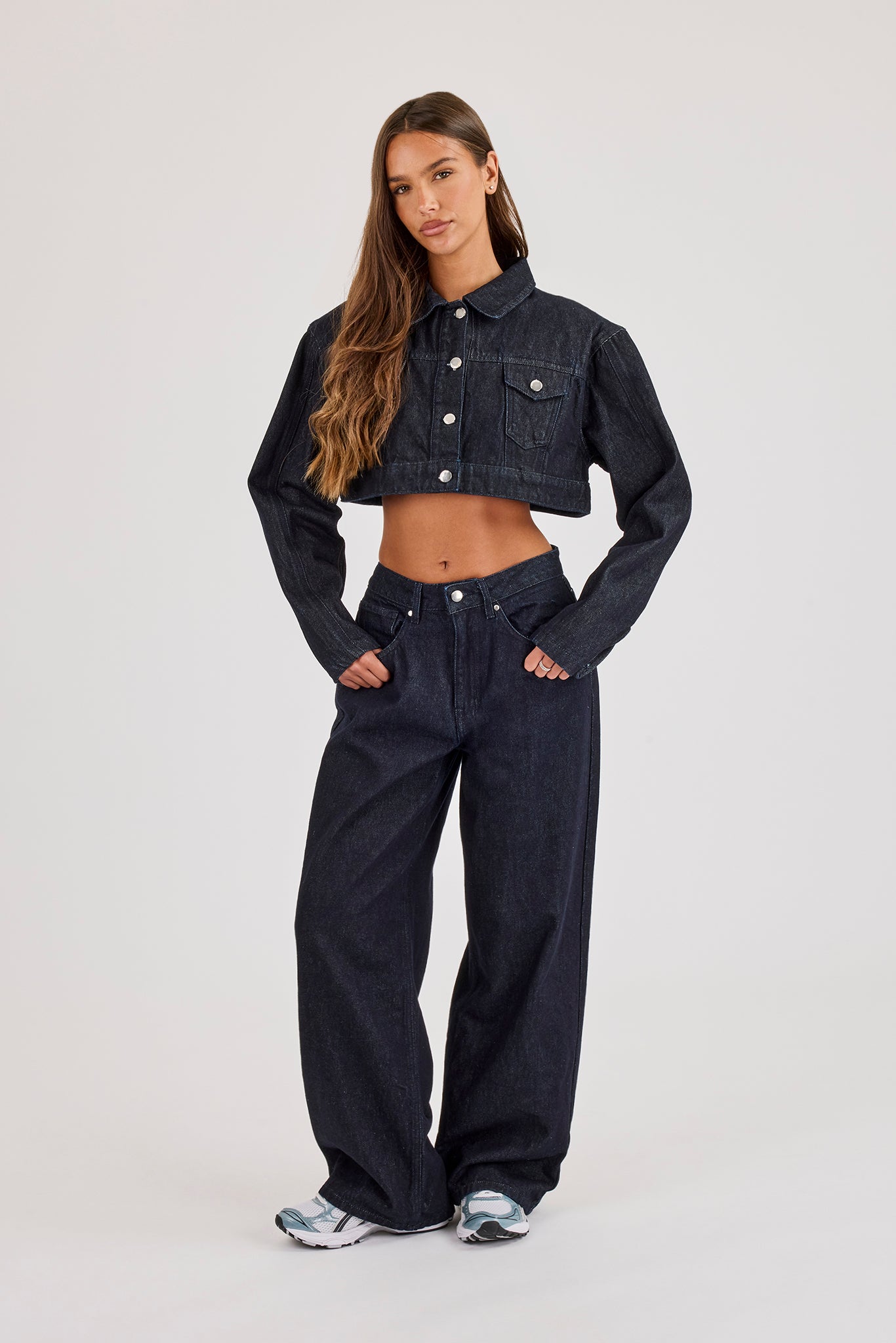 Super Crop Shoulder Pad Denim Jacket & Jean - Indigo