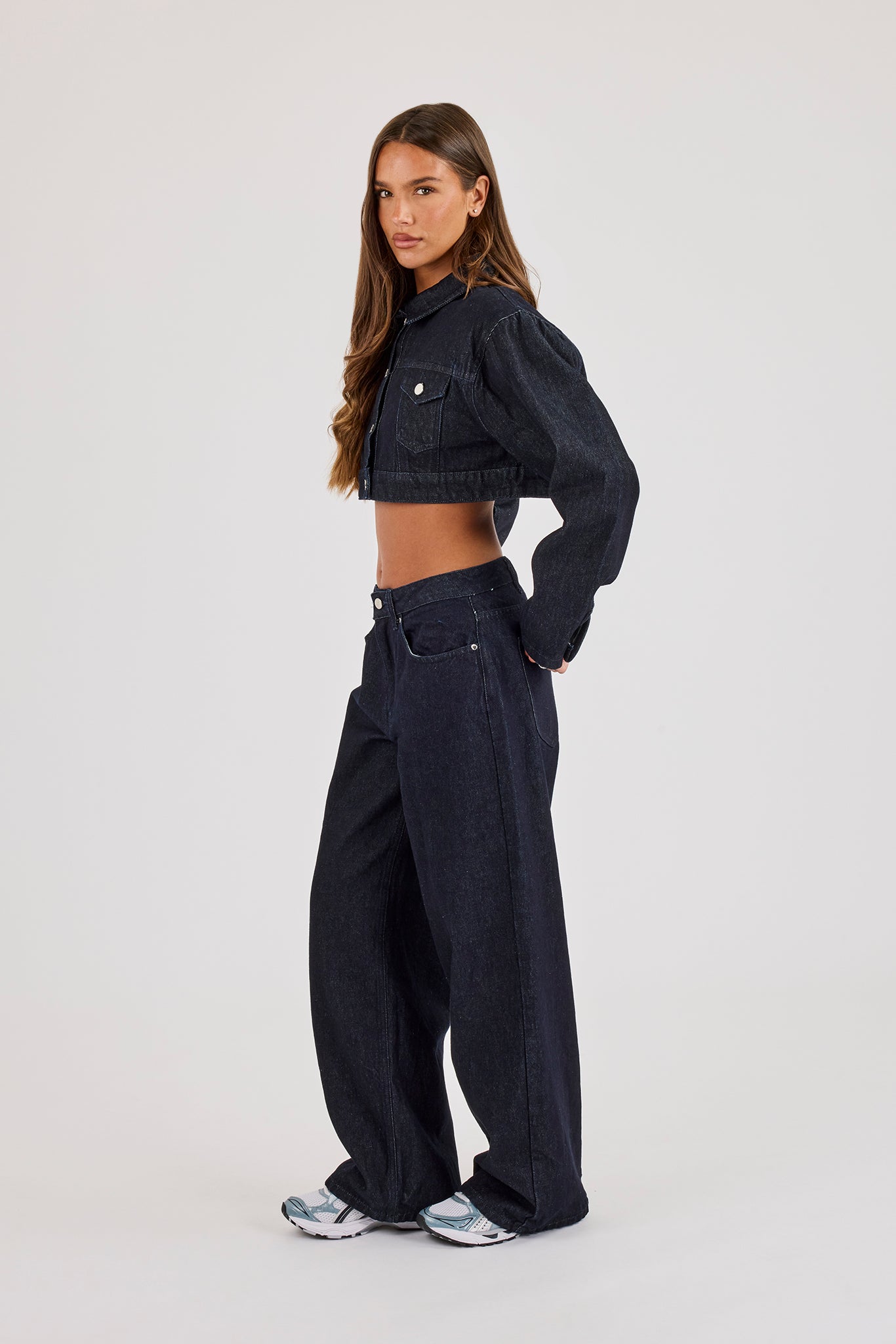 Super Crop Shoulder Pad Denim Jacket & Jean - Indigo