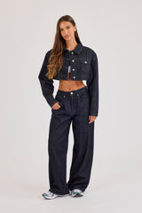 Super Crop Shoulder Pad Denim Jacket & Jean - Indigo