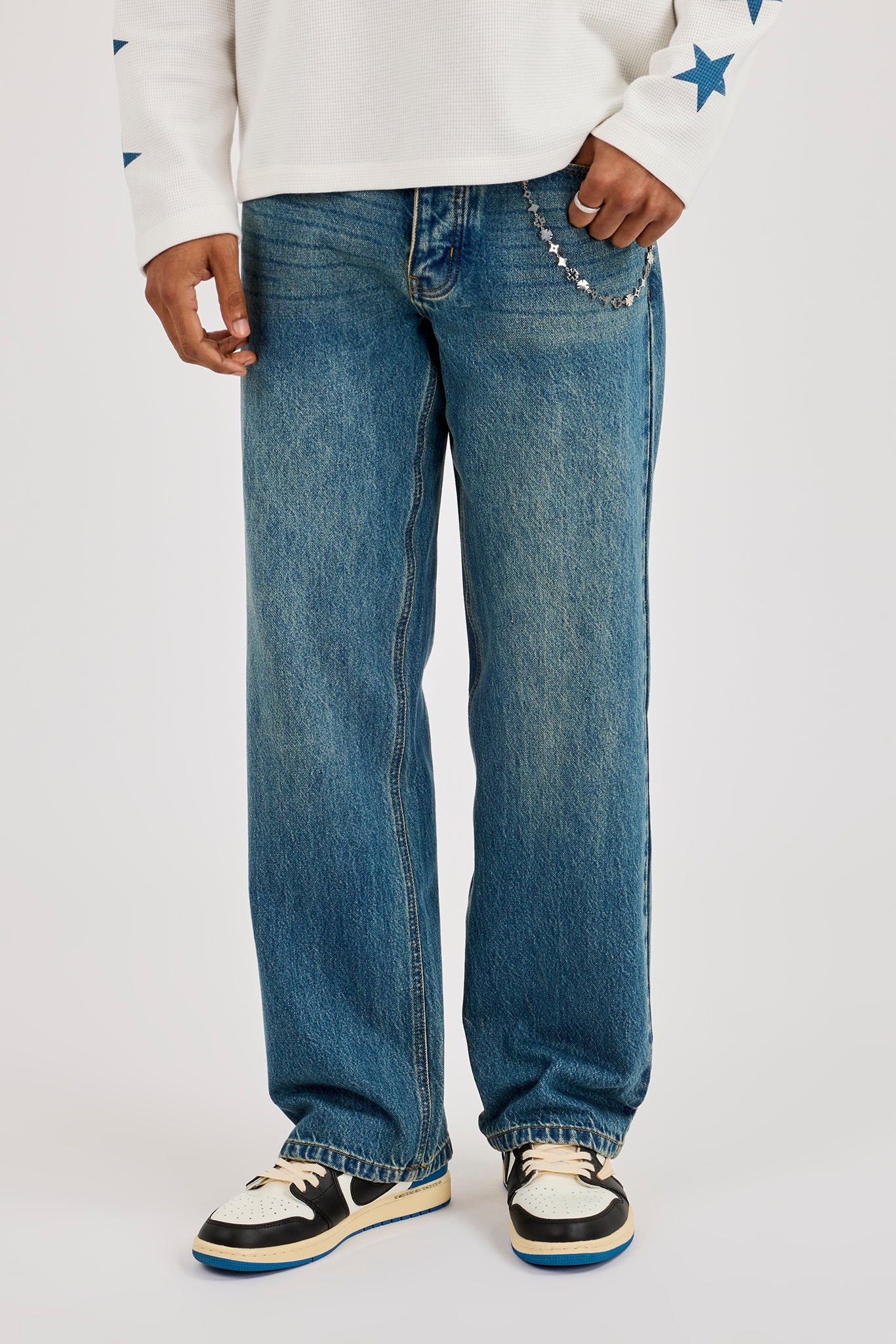 Mens Relaxed Jean & 10mm Cernucci Motif Jean Chain - Antique Wash
