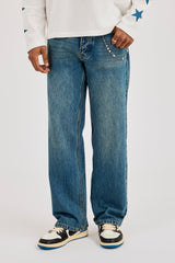 Mens Relaxed Jean & 10mm Cernucci Motif Jean Chain - Antique Wash
