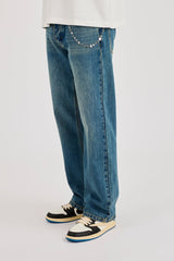 Mens Relaxed Jean & 10mm Cernucci Motif Jean Chain - Antique Wash