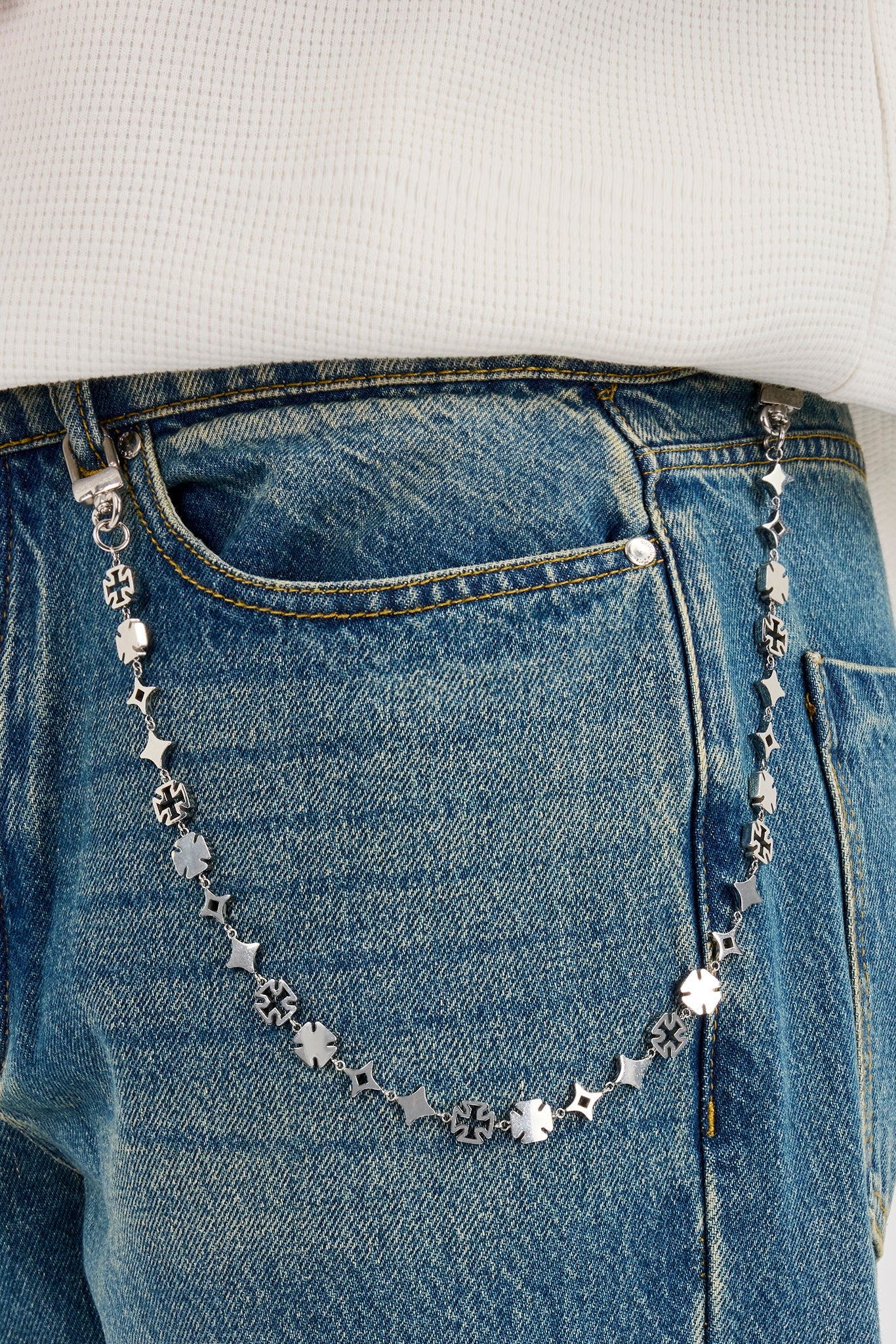 Mens Relaxed Jean & 10mm Cernucci Motif Jean Chain - Antique Wash