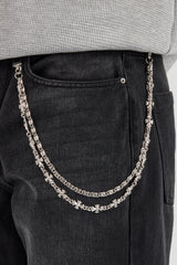 Mens Relaxed Jean & 10mm Polished Double Layer Cross Motif Jean Chain - Washed Black