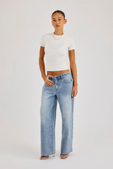 Rhinestone Baggy Low Rise Jean - Light Blue