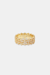 Iced Alternating Cross Ring - 8mm - Gold