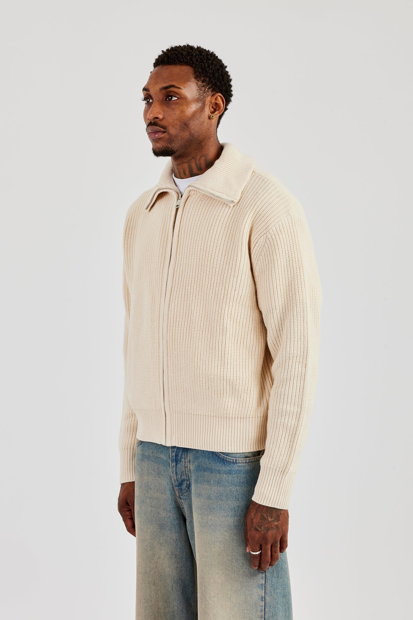 Knitted Funnel Neck Jumper - Off White