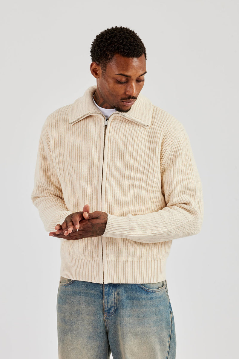 Knitted Funnel Neck Jumper - Off White