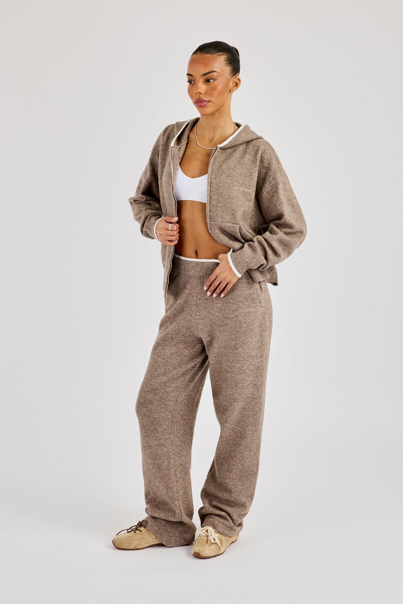 Knitted Jogger With Contrast Tipping - Taupe