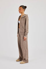 Knitted Zip Through & Jogger With Contrast Tipping - Taupe