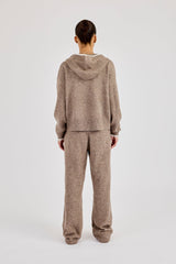 Knitted Zip Through & Jogger With Contrast Tipping - Taupe