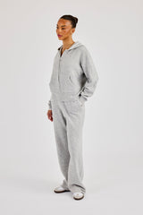 Knitted Zip Through & Jogger With Contrast Tipping - Grey