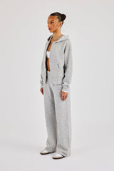 Knitted Zip Through & Jogger With Contrast Tipping - Grey