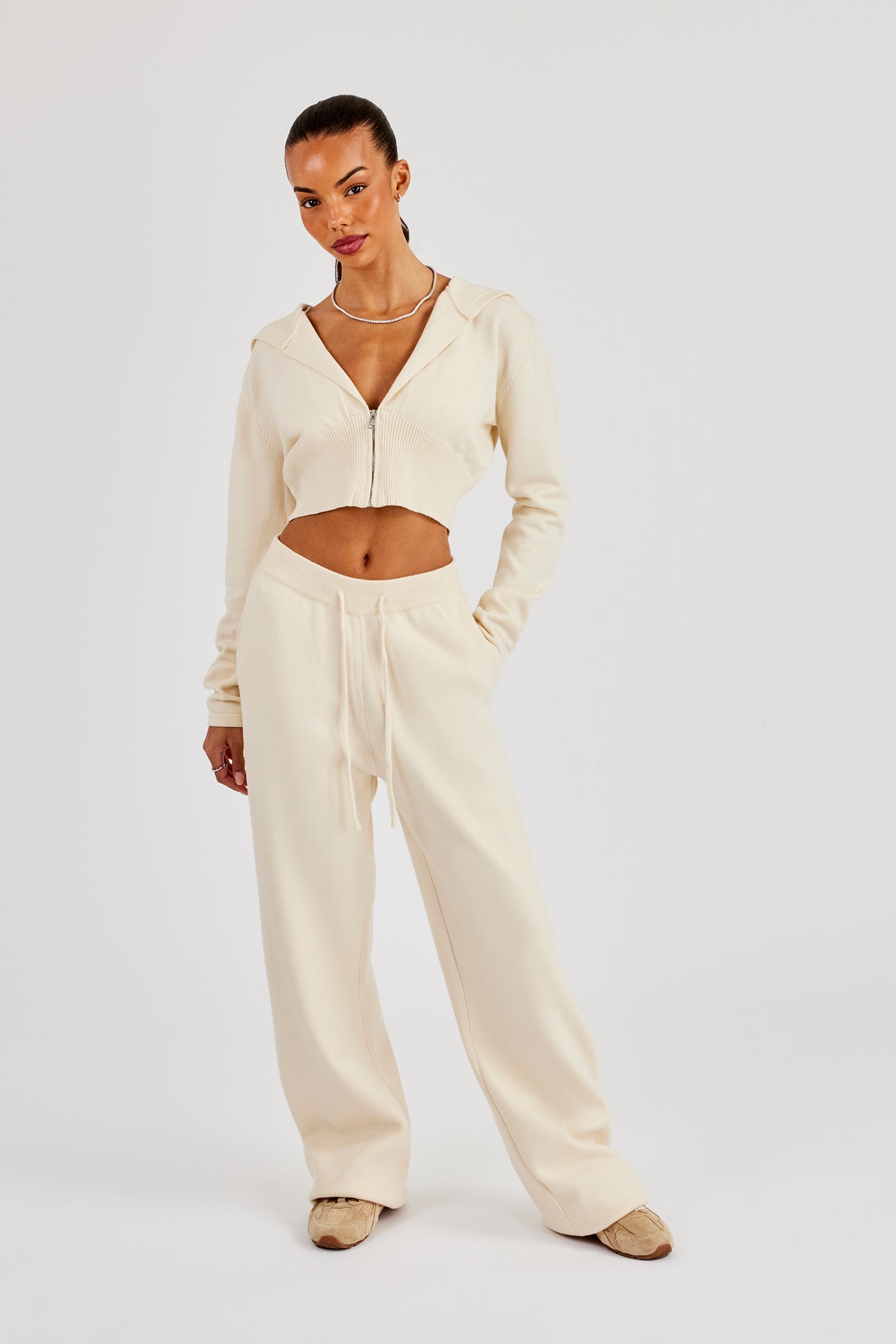 Structured Knit Jogger - Cream