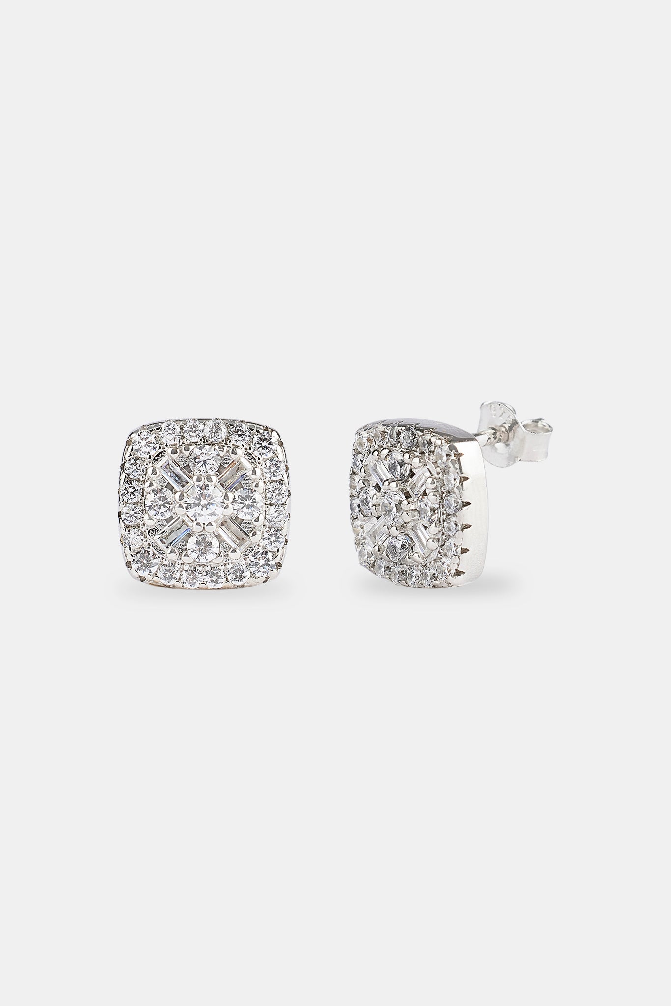 Moissanite Baguette Centre Square Stud Earrings - 10mm