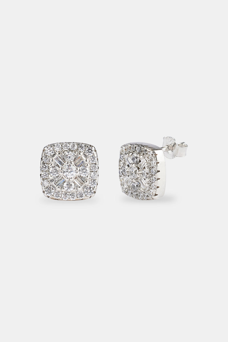 Moissanite Baguette Centre Square Stud Earrings - 10mm