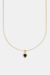 Black Heart Bezel Necklace - Gold