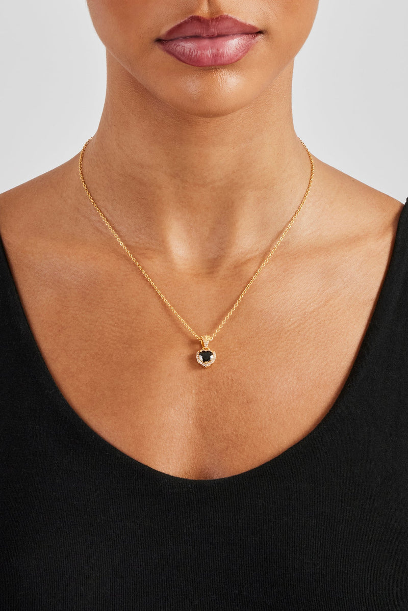 Black Heart Bezel Necklace - Gold