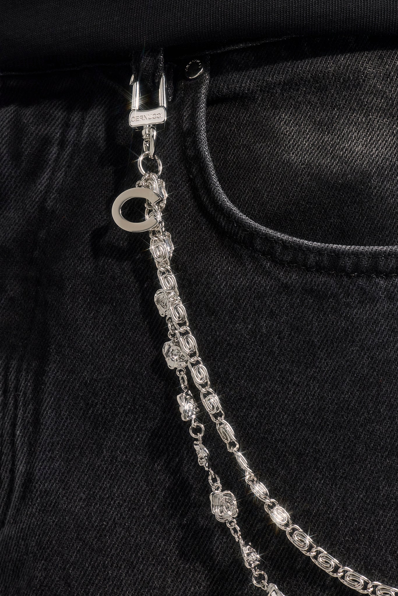 C Branded Double Layer Rose Motif Jean Chain - 10mm - White