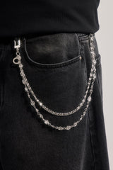 C Branded Double Layer Rose Motif Jean Chain - 10mm - White