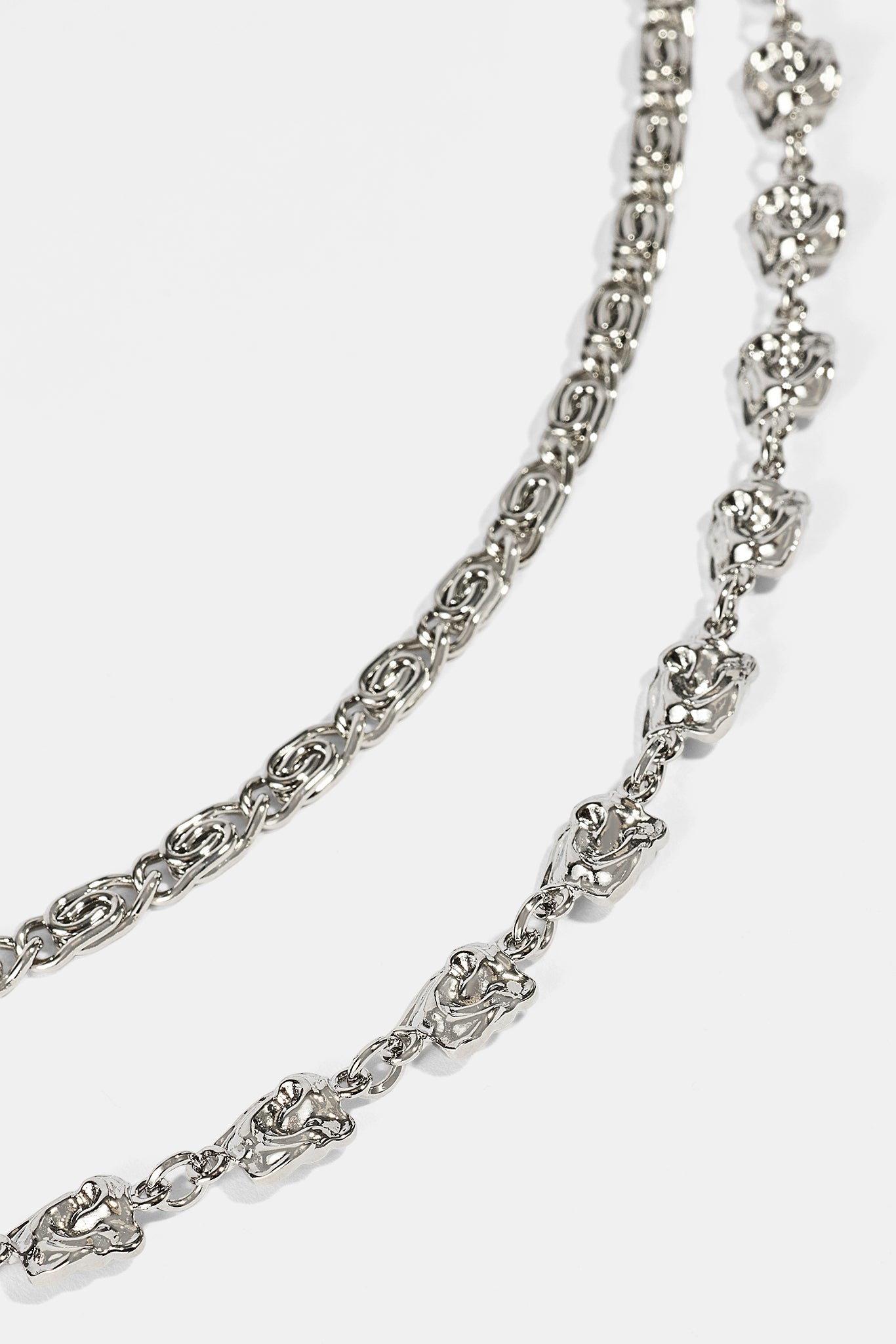 C Branded Double Layer Rose Motif Jean Chain - 10mm - White