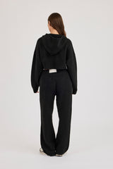 C Intarsia Cropped Zip Through Hoodie & Jogger - Black