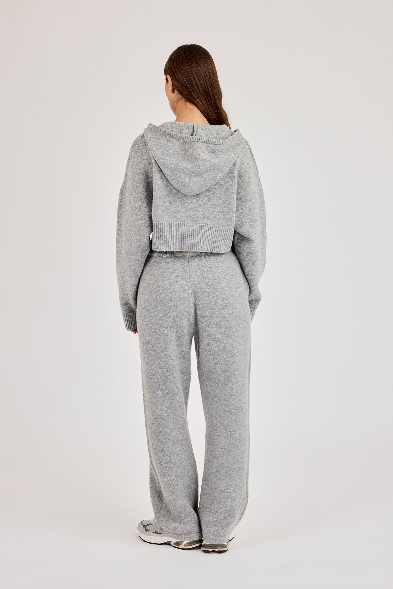 C Intarsia Cropped Zip Through Hoodie & Jogger – Grey