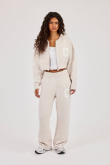 C Intarsia Cropped Zip Through Hoodie & Wide Leg Jogger - Oatmeal