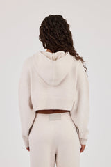 C Intarsia Cropped Zip Through Hoodie - Oatmeal