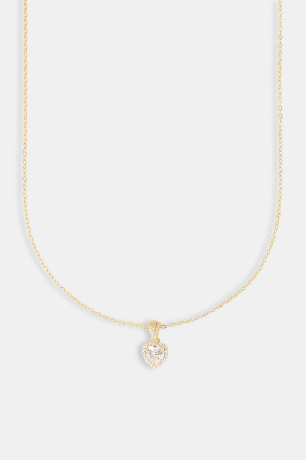 Clear Heart Bezel Necklace - Gold