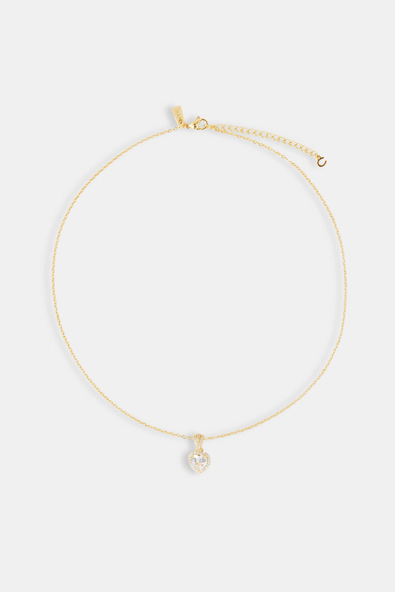 Clear Heart Bezel Necklace - Gold