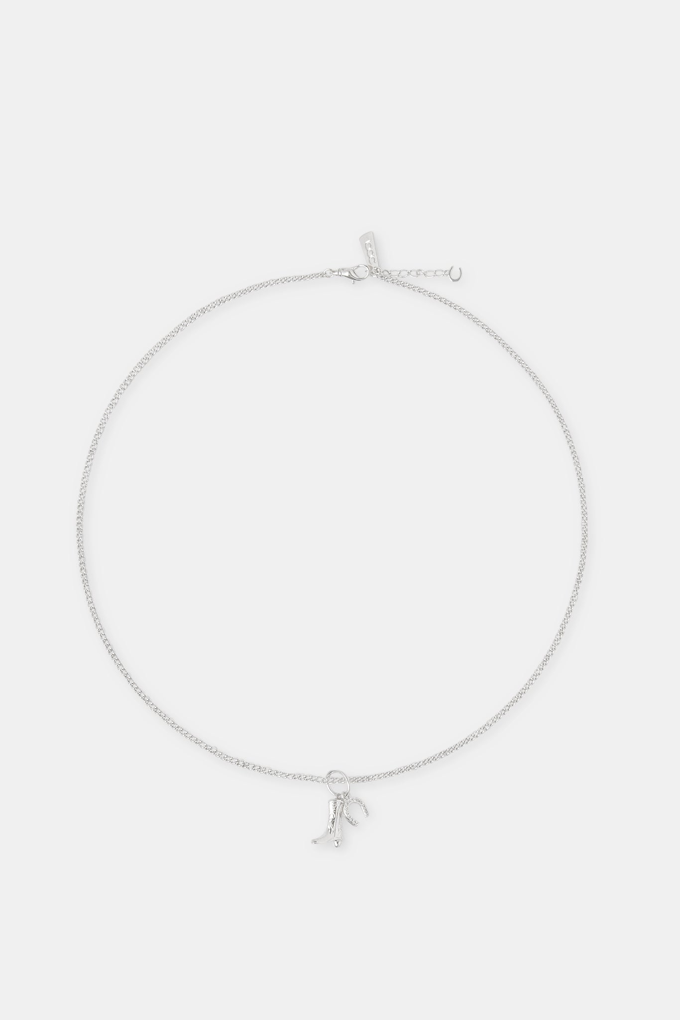 15mm Cowboy Boot and Horseshoe Charm Necklace - White