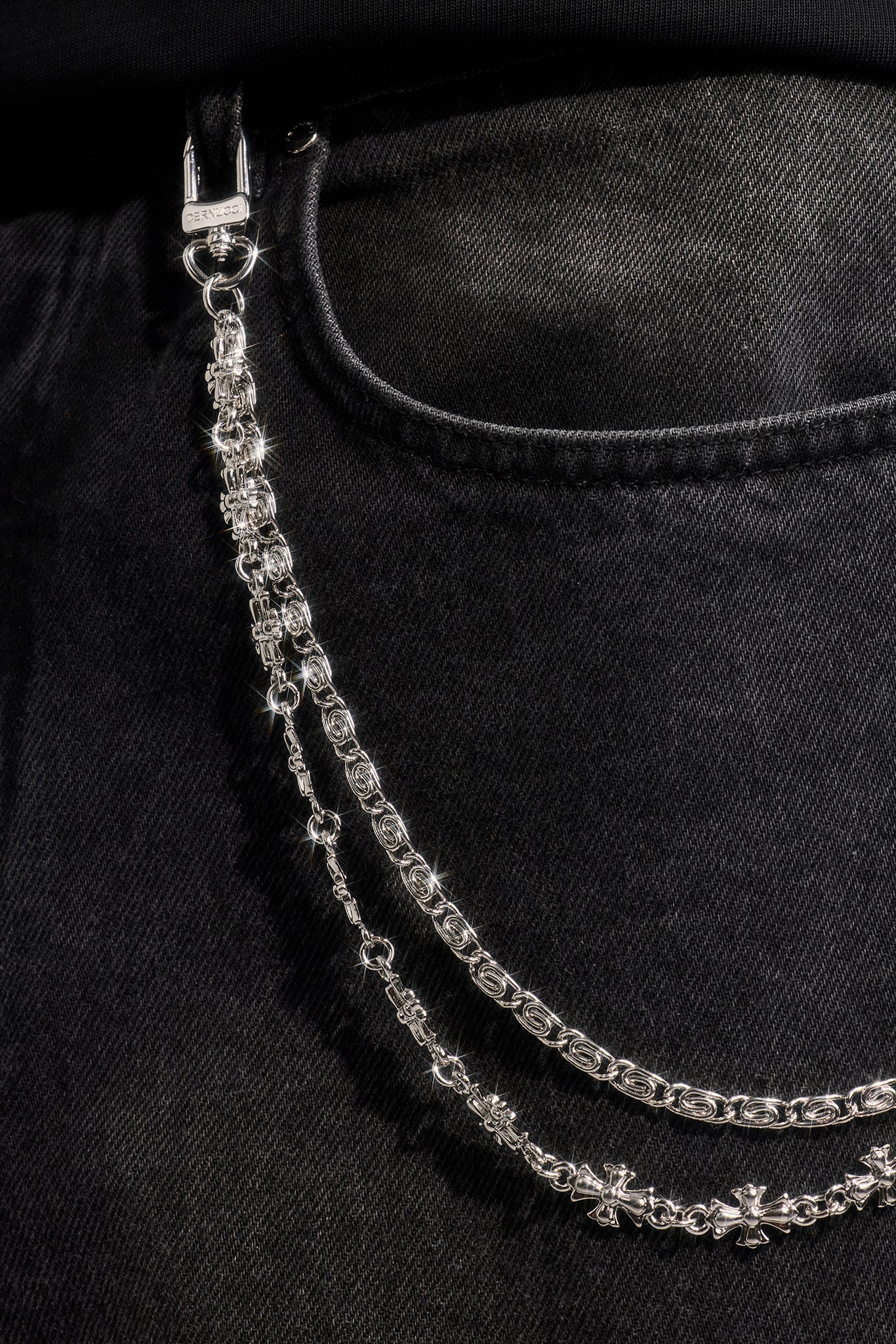 Polished Double Layer Cross Motif Jean Chain - 10mm - White