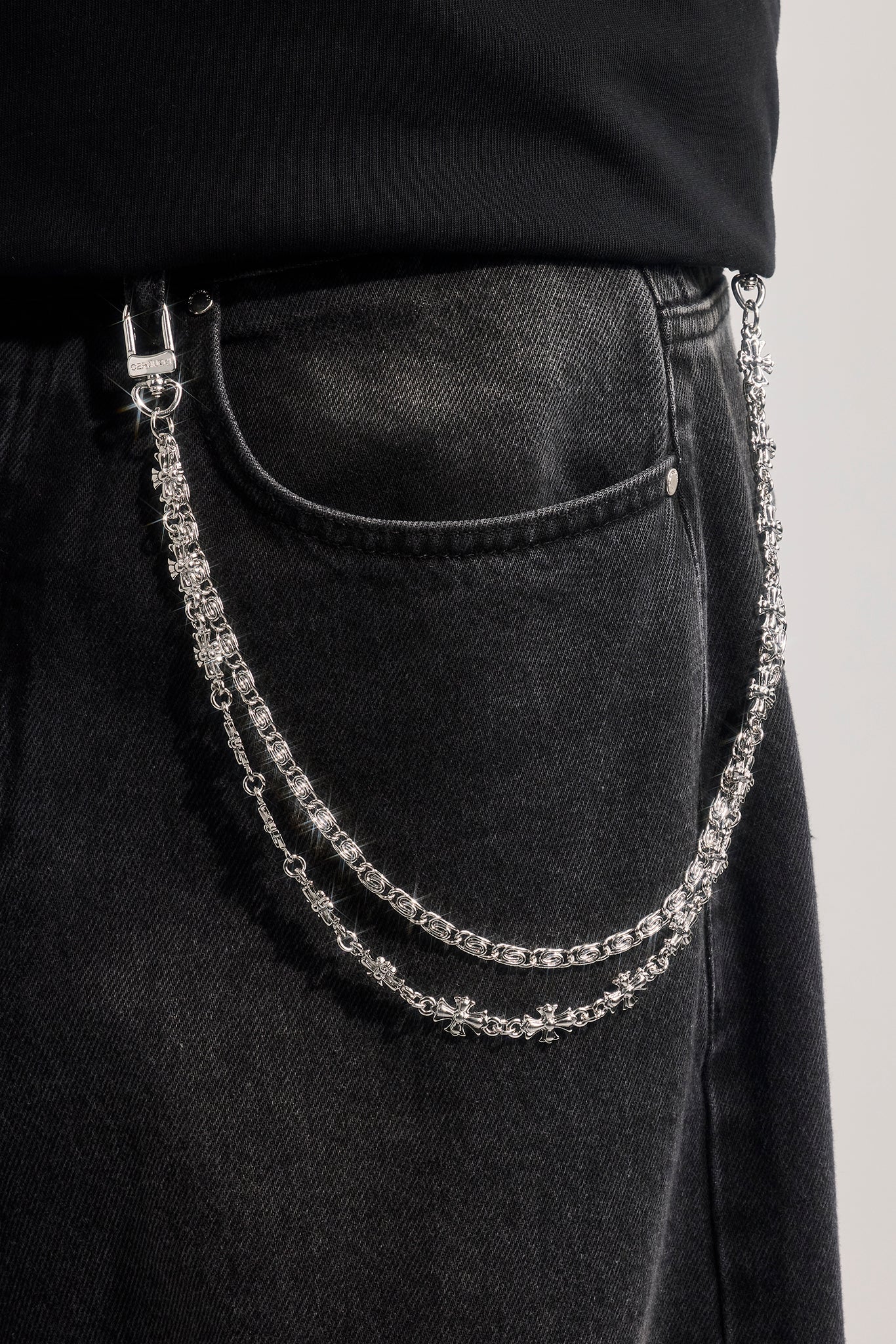 Polished Double Layer Cross Motif Jean Chain - 10mm - White