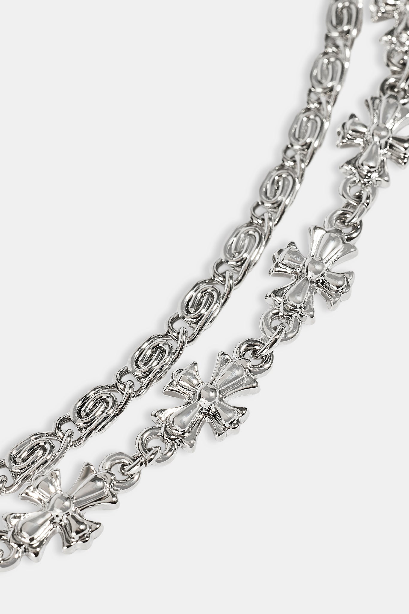 Polished Double Layer Cross Motif Jean Chain - 10mm - White