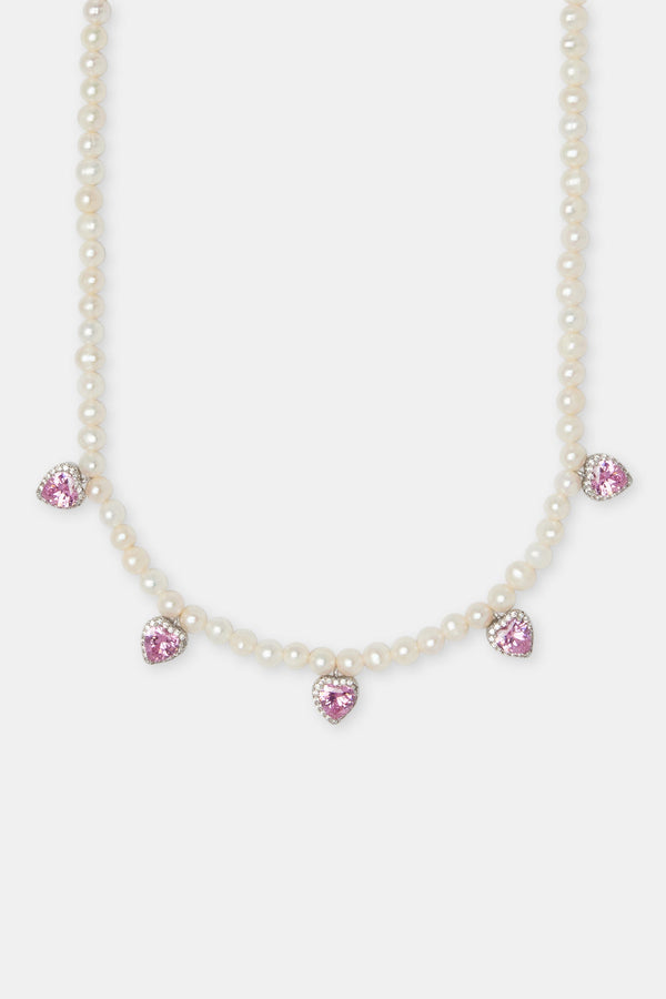 Freshwater Pearl Drop Heart Gemstone Necklace - 6mm