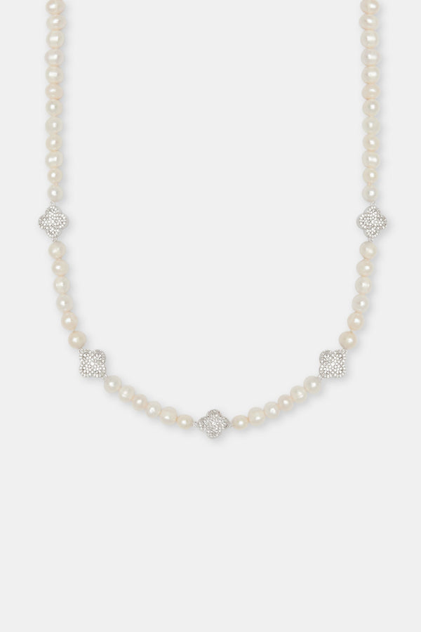 Freshwater Pearl Iced Motif Necklace - 6mm