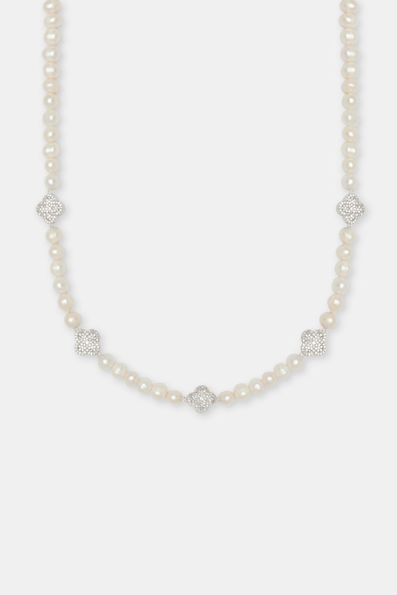 Freshwater Pearl Iced Motif Necklace - 6mm