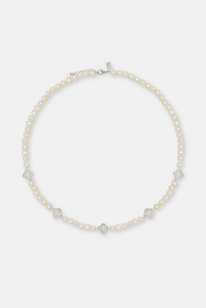 Freshwater Pearl Iced Motif Necklace - 6mm